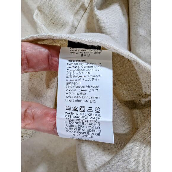 Beige Boho Embroidered Peasant Top Linen Blend Size Large - Picture 6 of 6